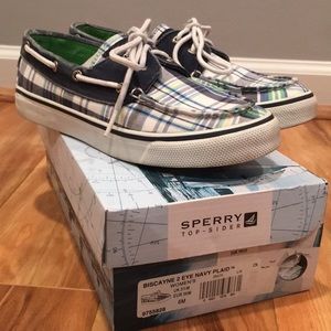 Women’s Size 6 Sperry Sneakers-Biscayne Navy Plaid